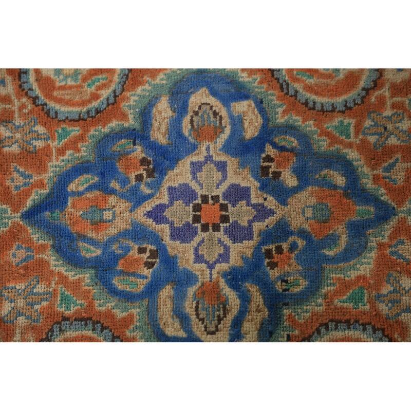 Blue & Orange Tabriz Persian Area Rug Handmade Wool Carpet - 6'8"x 9'3"