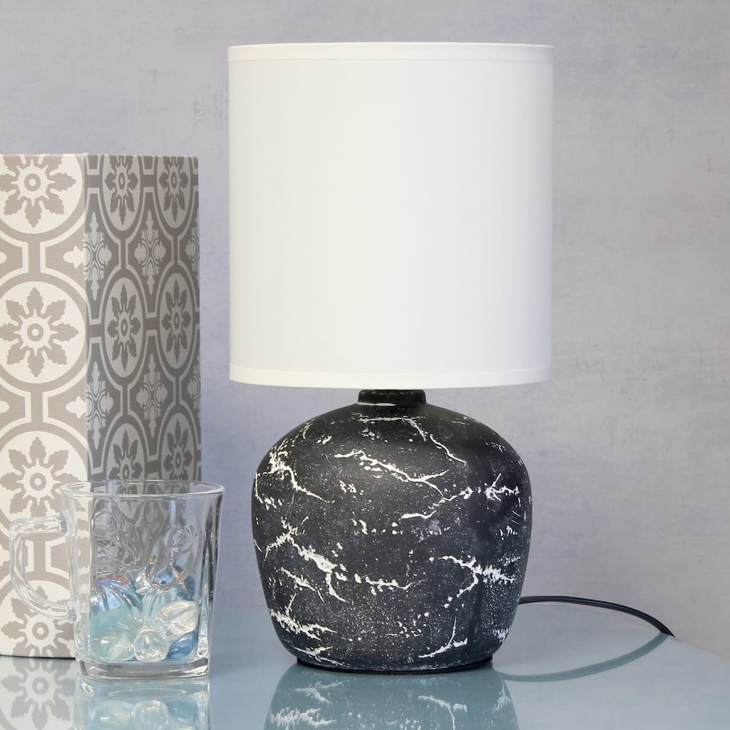 Rounded Marble Style Table Lamp with Drum Shade - 12.5" - Black and White