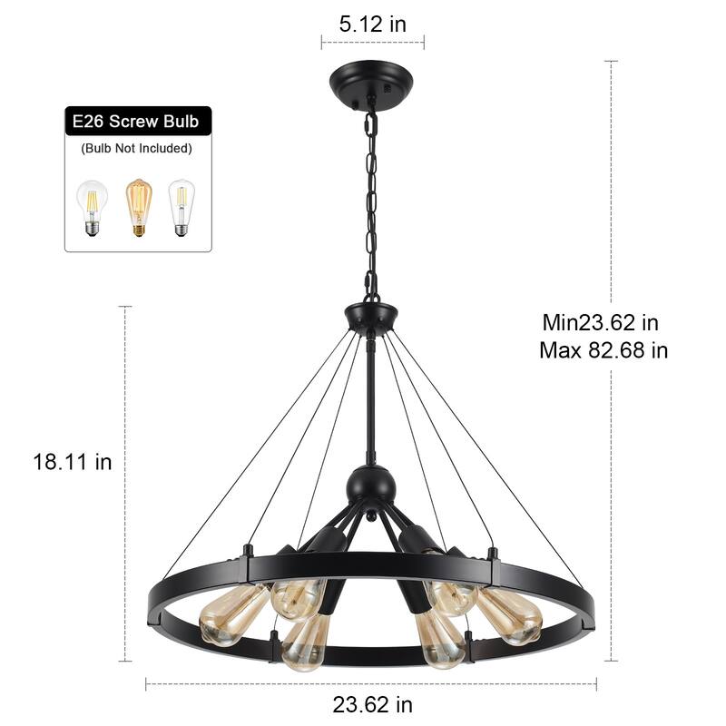 6-Light Dimmable Sputnik Chandelier, Farmhouse Wagon Wheel Chandelier for Dining Room Living Room Bedroom Kitchen