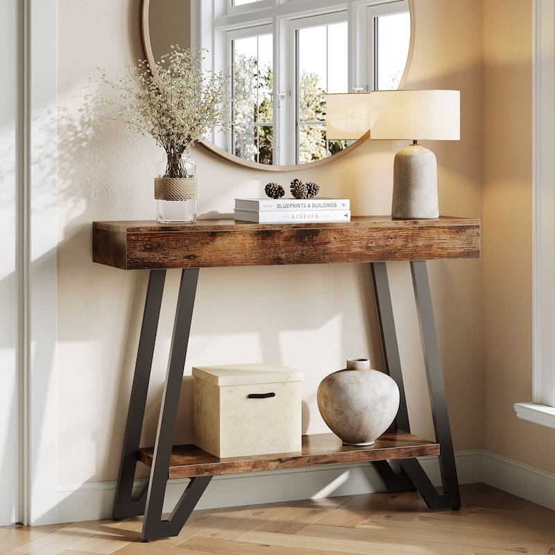 40.5 Inches Small Narrow Console Table with 2-Tier Storage Shelf - 40.5" W x 11.81" D x 31.5" H