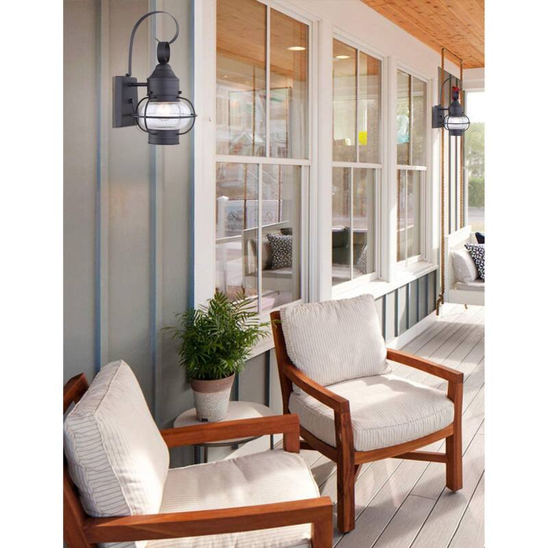 14-in H Outside Porch Light in Matte Black Finish with Clear Seeded Glass