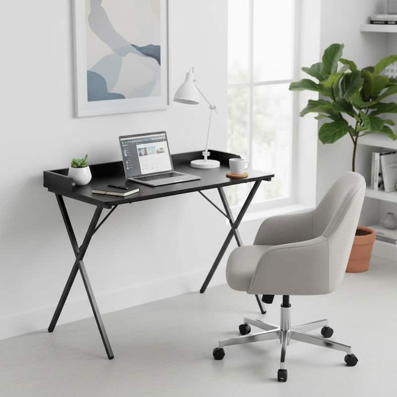 Homy Casa Modern Black Computer Desk, Metal Legs Office Writing Table - BLK
