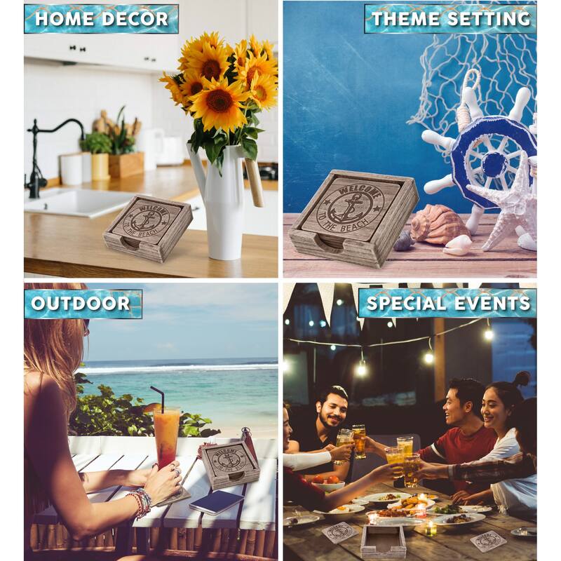 CoTa Global Driftwood Anchor Coasters Set of 6 - Handmade Colors Vary - 4.9Lx4.9Wx1.5H inches