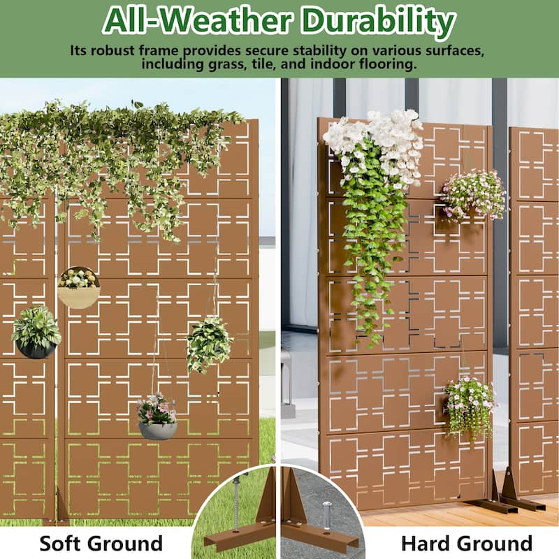 Outdoor Freestanding Metal Privacy Screen Decorative Garden Fence Set of 2