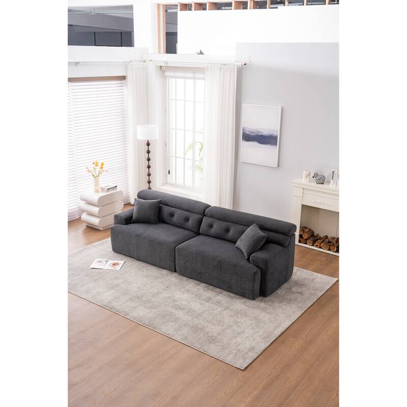 4-Seater Combined Sofa, Wood Grain Chenille Fabric, Full Sponge Compression Sofa,Combined Sofa With 2 Pillows