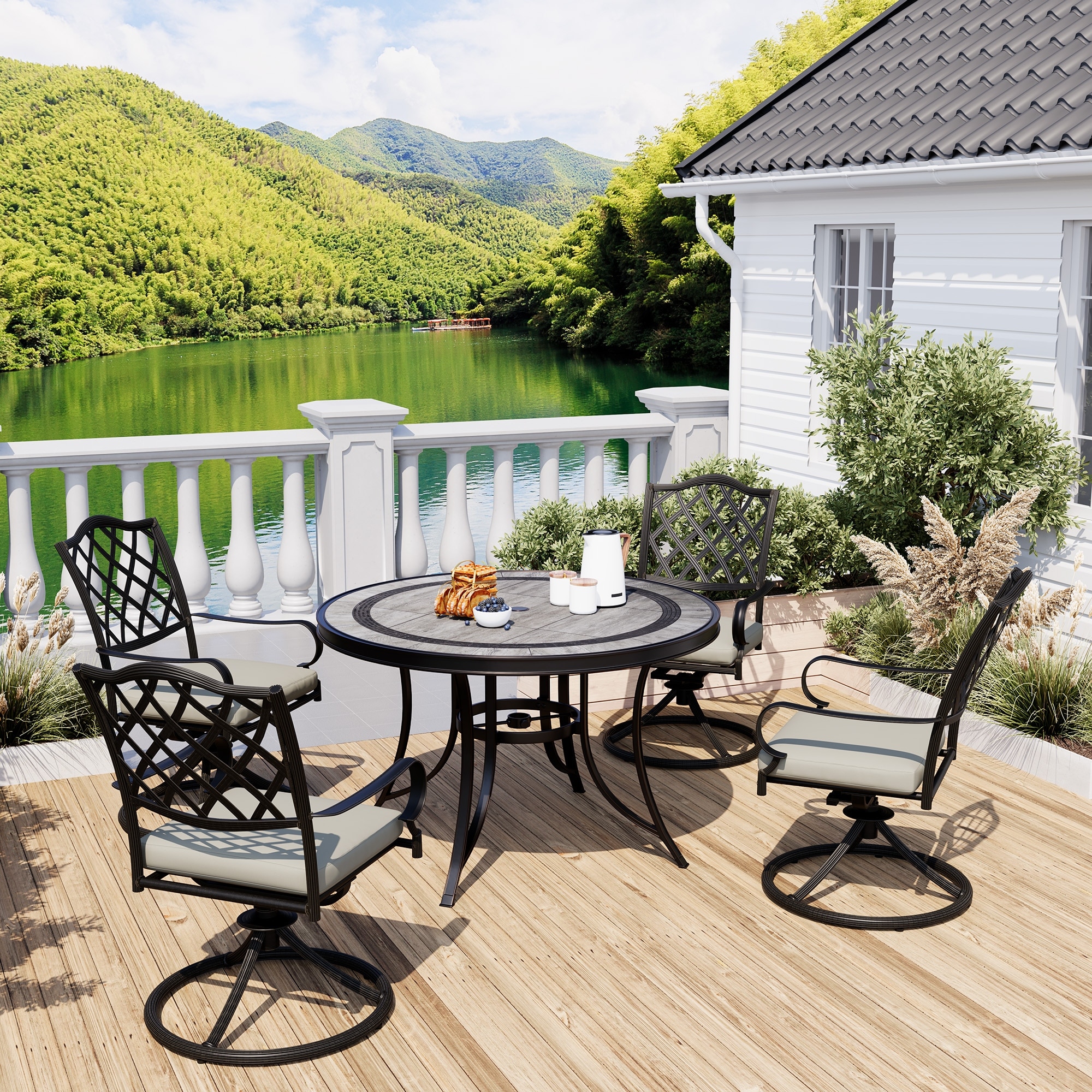 Aluminum outdoor dining set with swivel chairs sales