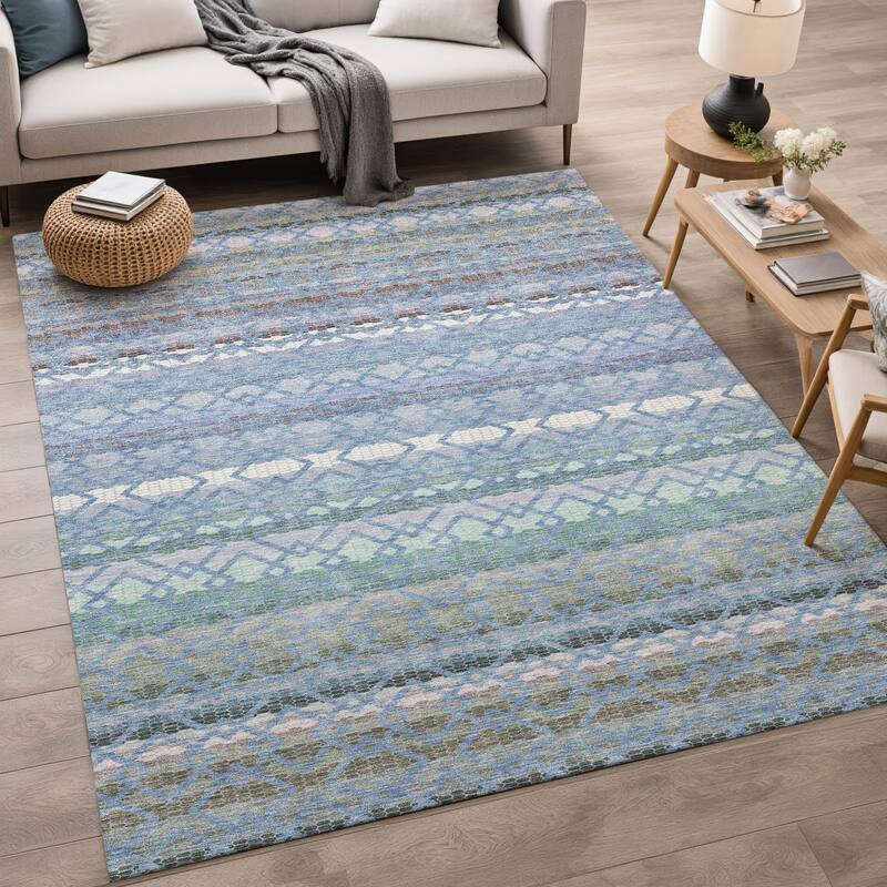 Machine Washable Indoor/ Outdoor Cabo Stripe Chantille Rug