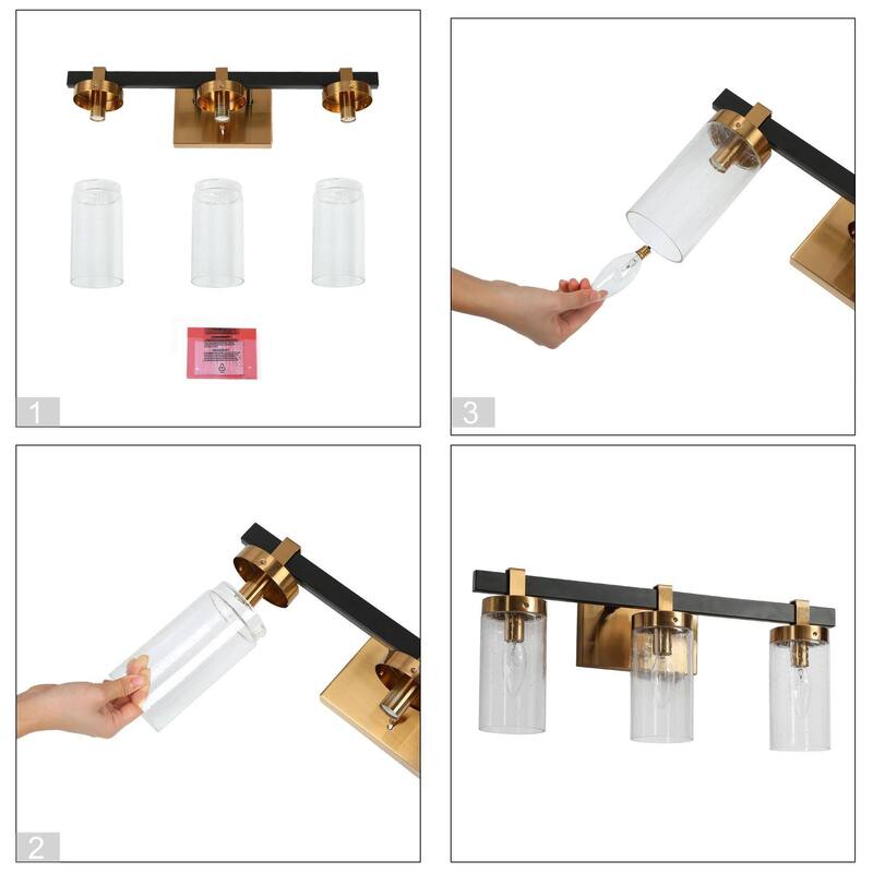 Modern Elegant 2/3-Light Black Gold Bathroom Vanity Light Dimmable Glass Wall Sconces