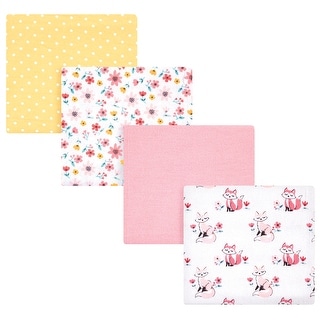 Hudson Baby Infant Girl Cotton Flannel Receiving Blankets, Floral Fox, One Size - Floral Fox - One Size