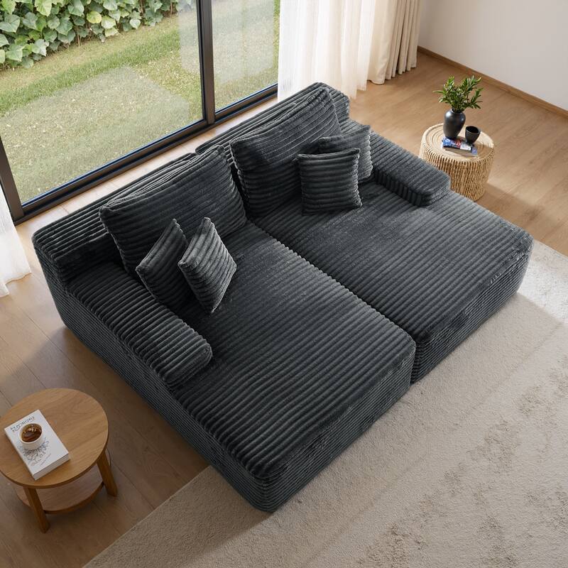 2 - Piece Upholstered Sectional Couch Sleeper Sofa L-Shape Chaise with Pillow - Grey