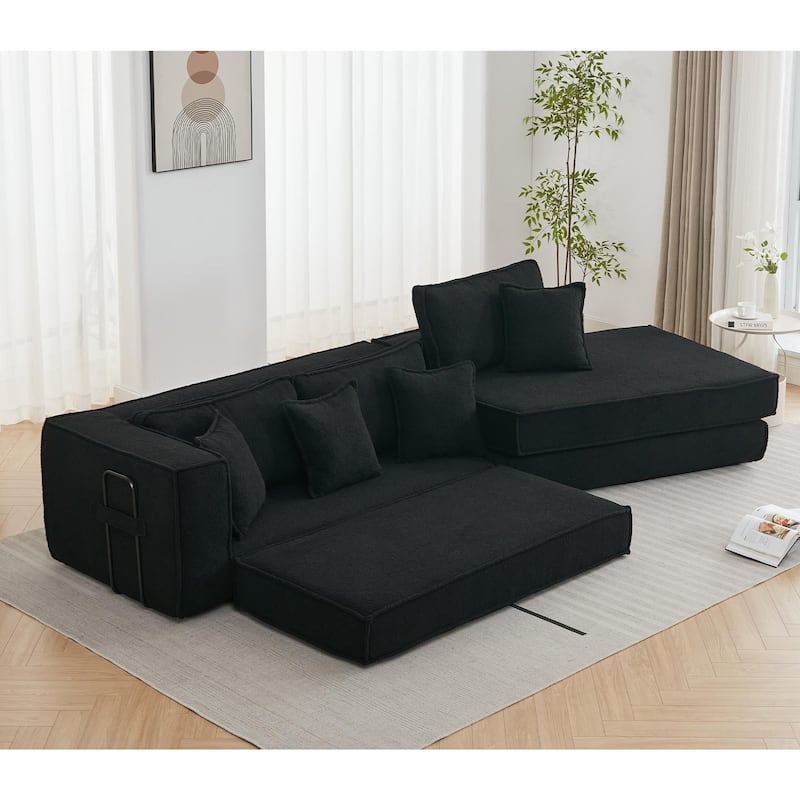 Convertible Folding Sofa Bed with Pillow, Velvet Floor Sleeper Couch for Living Room, Space-Saving Gaming Chair Mattress