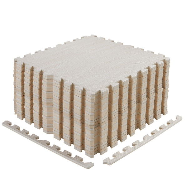 slide 2 of 18, 12 Tiles Exercise Wood Grain Puzzle Interlocking Foam Gym Floor Mats - 23.6 X 23.6 inch