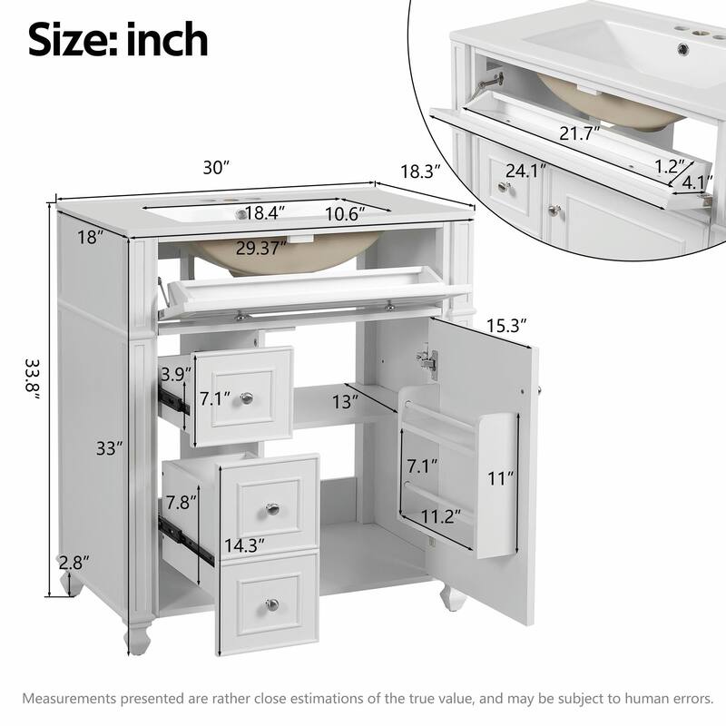 30" Bathroom Vanity Cabinet with Ceramic Sink Basin