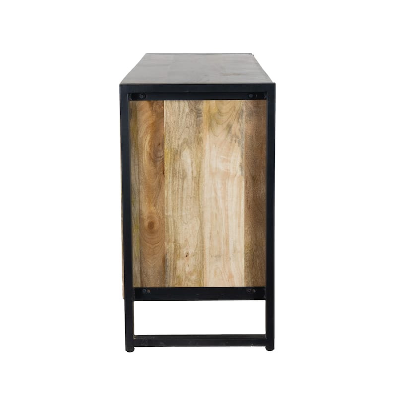 63" Mango Wood Sideboard Buffet with 3 Drawers Metal Frame and Cabinets