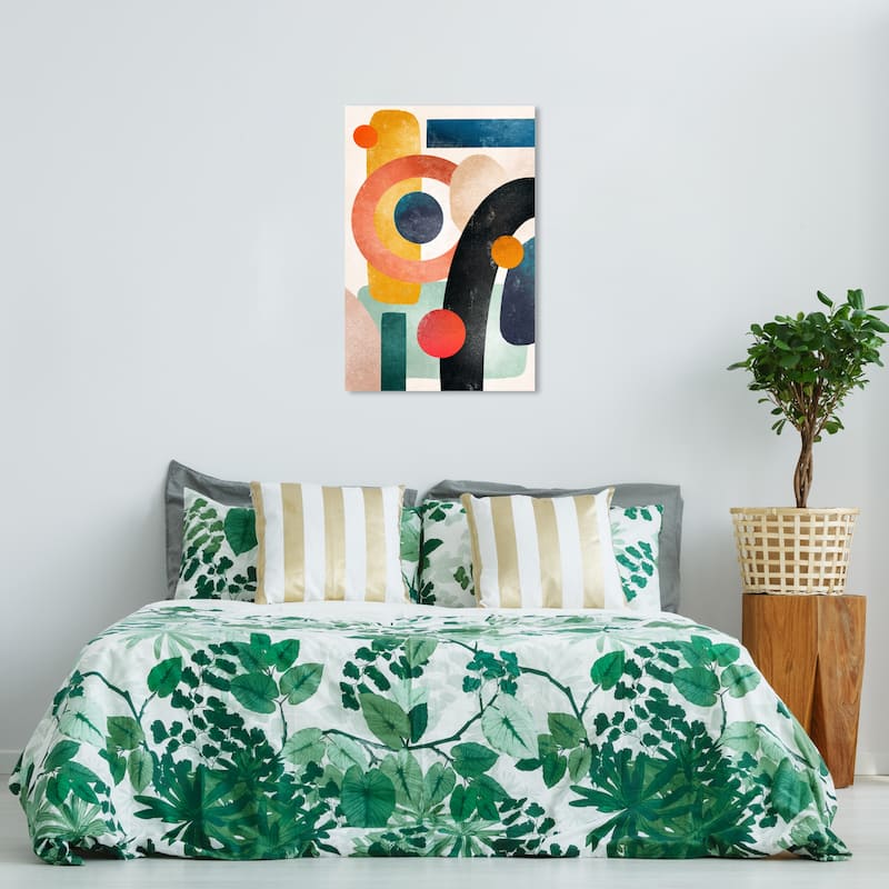 Wynwood Studio Canvas Abstract In Bright Shapes Yellow and Mid-Century Modern Wall Art Canvas Print - 36 x 24