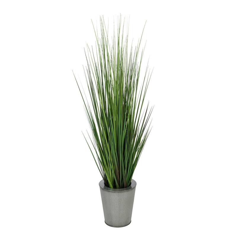 Faux PVC Grass in Round Zinc Planter - Silver