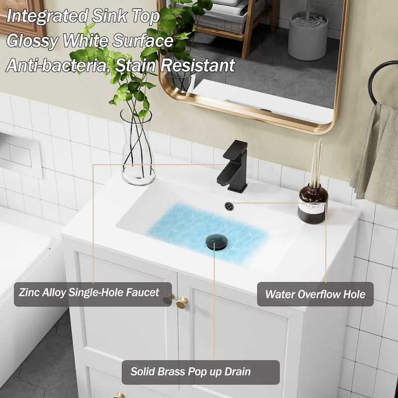 Solid Wood Bathroom Vanity Cabinet with Ceramic Undermount Sink Top Skirting Design