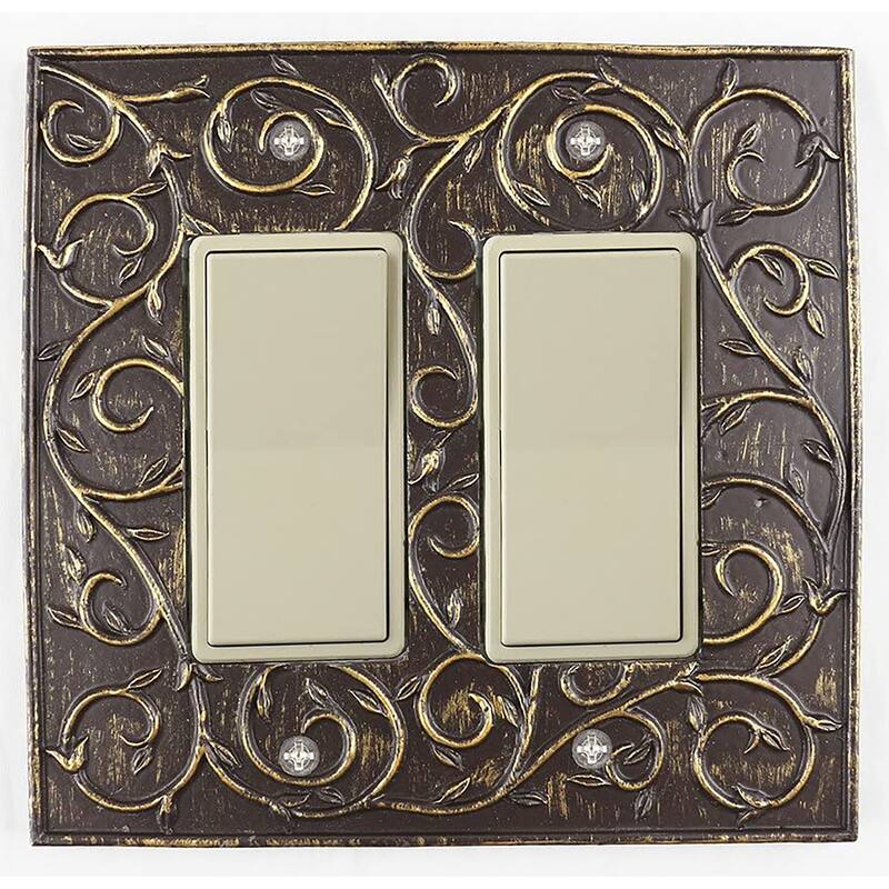 Meriville French Scroll 2 Rocker Wallplate, Double Switch Electrical Cover Plate - Bronze