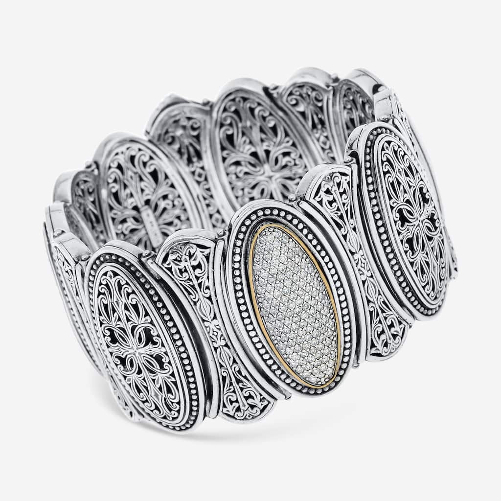 Konstantino Sterling Silver & 18K Yellow Gold, Diamond Cuff Bracelet - 7