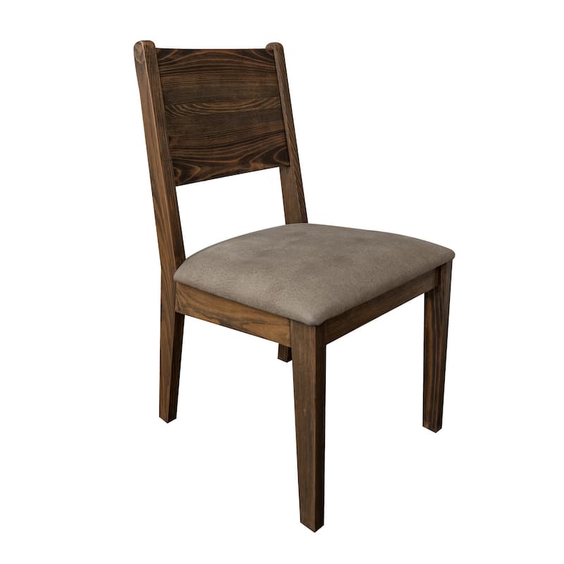 Loe Dining Side Chair Set of 2, Panel Backrest, Gray Faux Leather, Brown