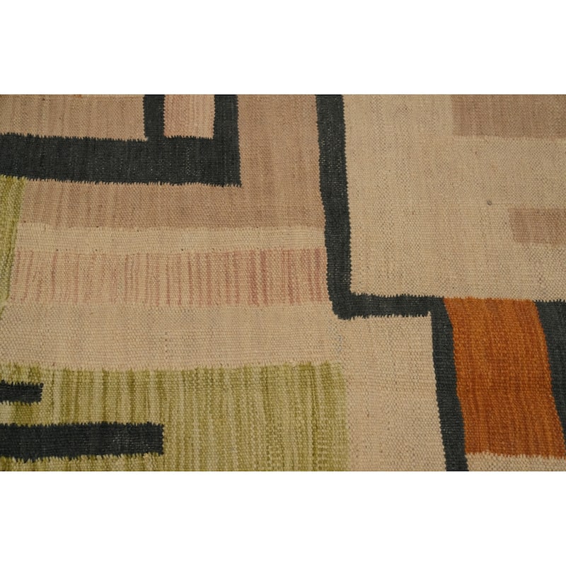 Hand Woven Oriental 100% Wool Carpet Southwestern Modern Multi-Colored Kilim Area Rug - 8' 7'' X 6' 9''