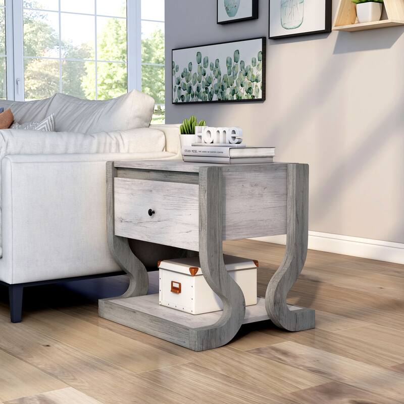 DH BASIC Transitional Coastal White Single-drawer End Table by Denhour