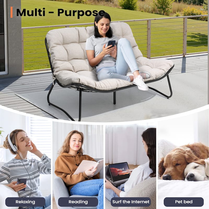 Pellebant Double Papasan Chair Loveseat with Cushion For Indoor Outdoor