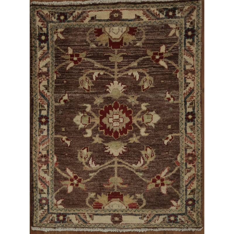 Hand Knotted Oriental 100% Wool Carpet Traditional All-Over Brown Peshawar Area Rug - 2' 10'' X 2' 2''