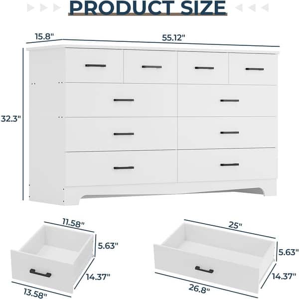 Bedroom Dresser 10 Drawers TV Stand Power Outlets Chest of Drawers