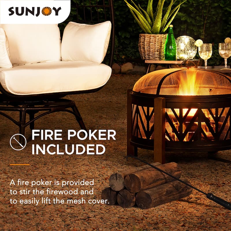 Sunjoy Outdoor 27 in. Black Steel Wood-Burning Fire Pit for Outside