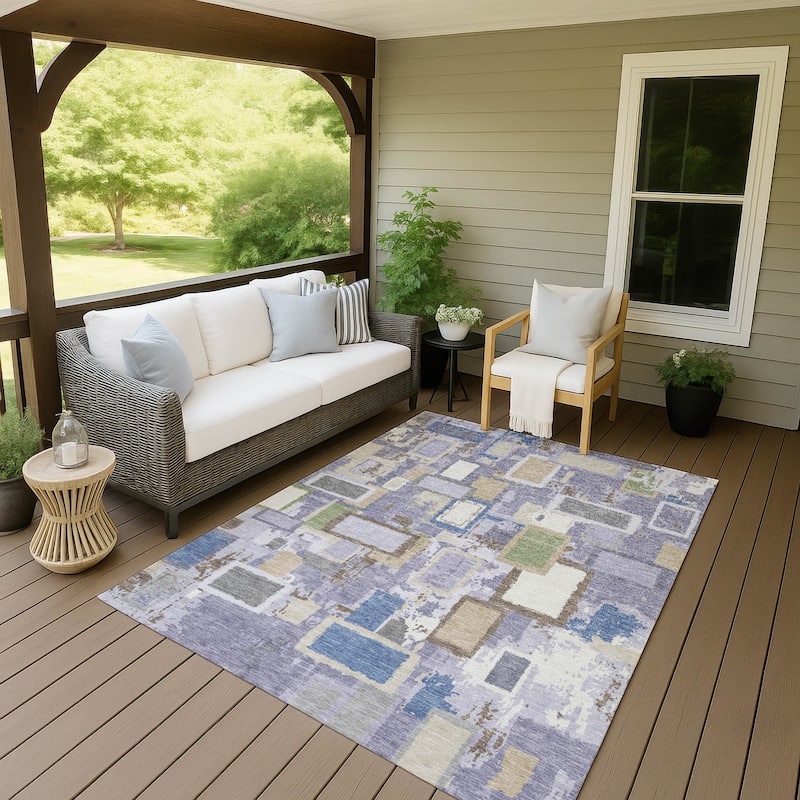 Machine Washable Indoor/ Outdoor Contemporary Geo Chantille Rug - Purple - 9' x 12'