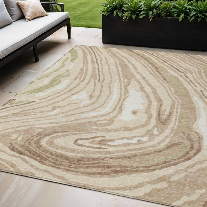 HomeRoots Abstract Transitional Rectangle Outdoor Rug - 5' X 8'