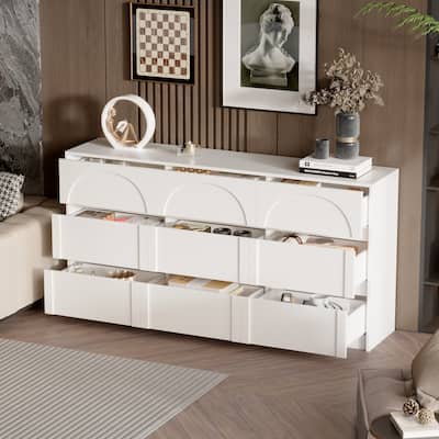 White 9-Drawer Nightstand with Modern Design and Safety Features