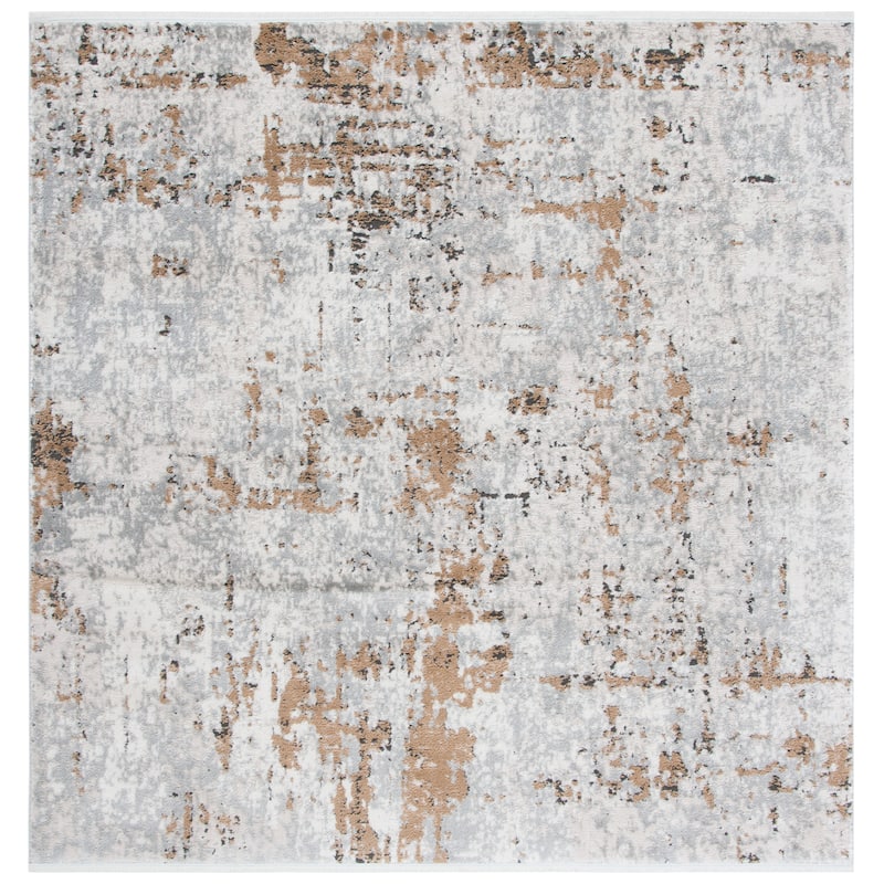 SAFAVIEH Shivan Petruna Modern Abstract Rug - 6'7" Square - Grey/Gold