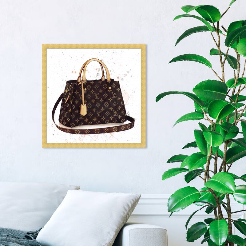 Oliver Gal 'Doll Memories -Details Bag' Fashion and Glam Framed Wall Art Prints Handbags - Brown, Brown - 20 x 20 - Gold