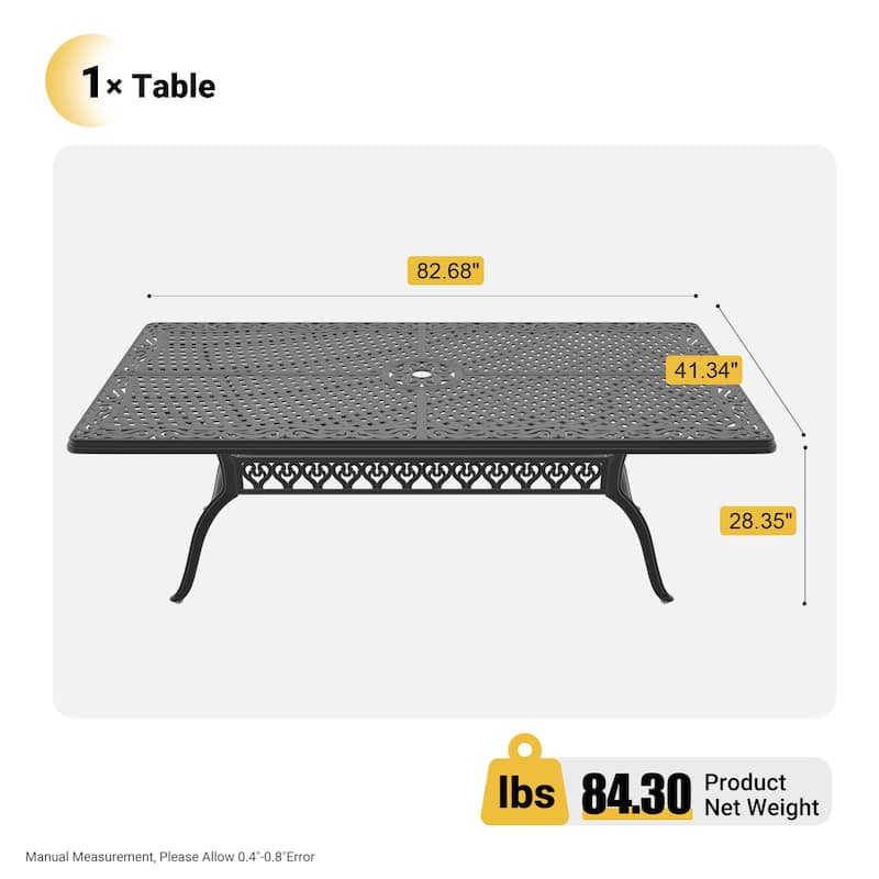 82.68 in. (L) x 41.34 in. (W) Black Rectangle Cast Aluminum Patio Dining Table
