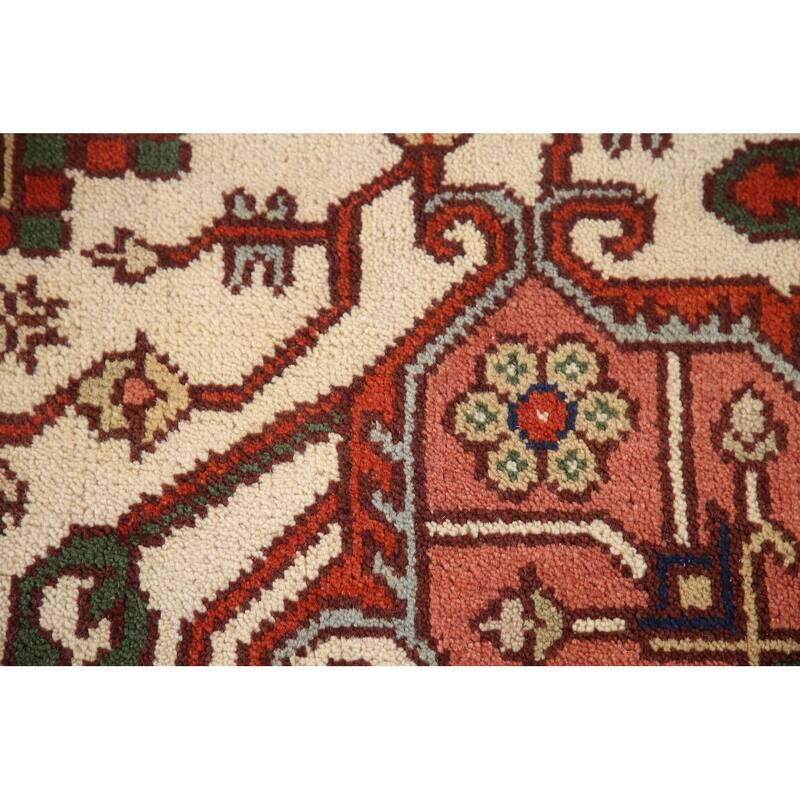 Orange Geometric Heriz Serapi Area Rug Handmade Oriental Wool Carpet - 9'0"x 11'8"