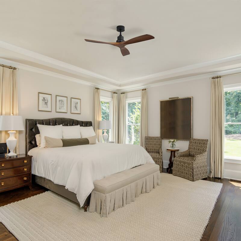 Sofucor 52 Inch Ceiling Fan without Light Solid Wood,with Remote,Smart Optional-Alexa/Google Assistant/APP/Remote Control