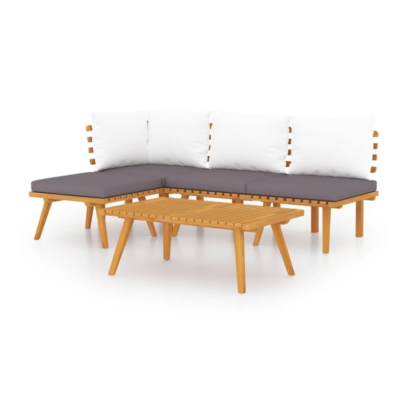Roma 5pc Outdoor Modular Sofa Set, Table, Acacia Wood, Gray, White