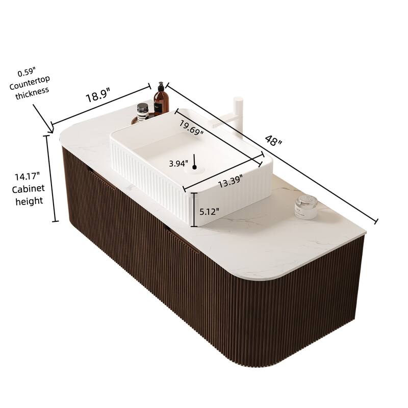 Wall Mounted Striped Bathroom Storage Cabinet with Sink