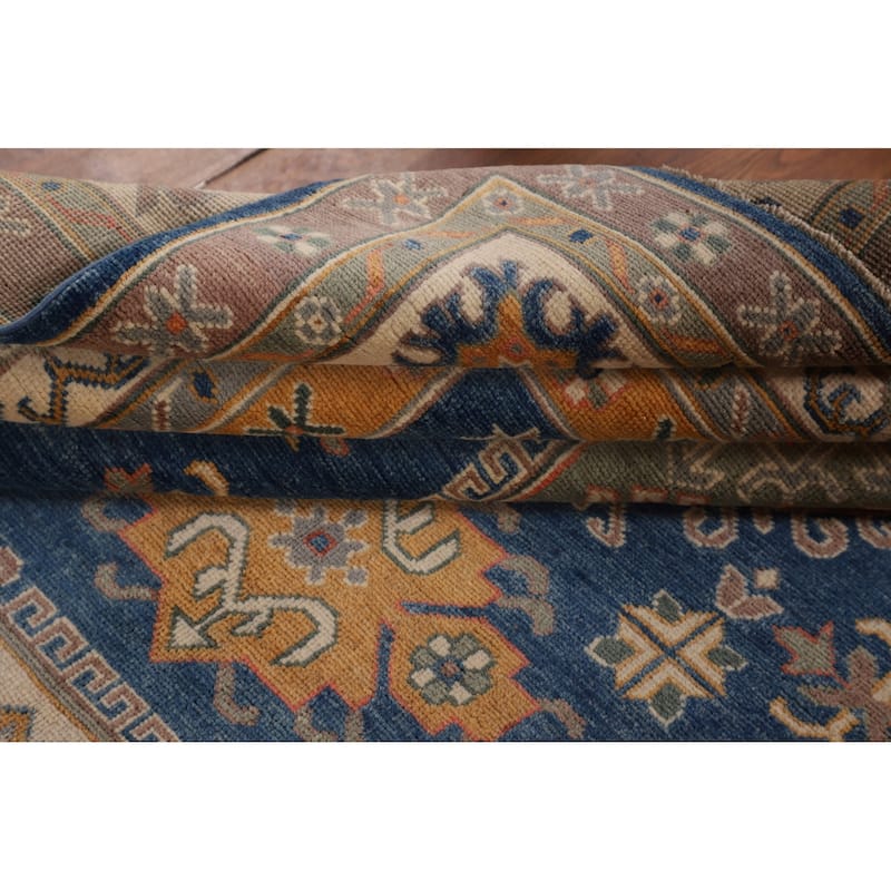 Blue Geometric Kazak Oriental Rug Handmade Traditional Wool Carpet - 6'8" x 10'0"