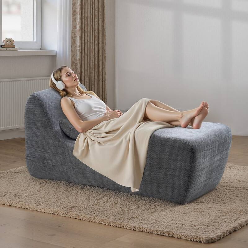 Grey Upholstery Yoga Chaise Lounge with Ergonomic Design and Wide Side Platform - 59.84 x 23.62 × 27.56 in