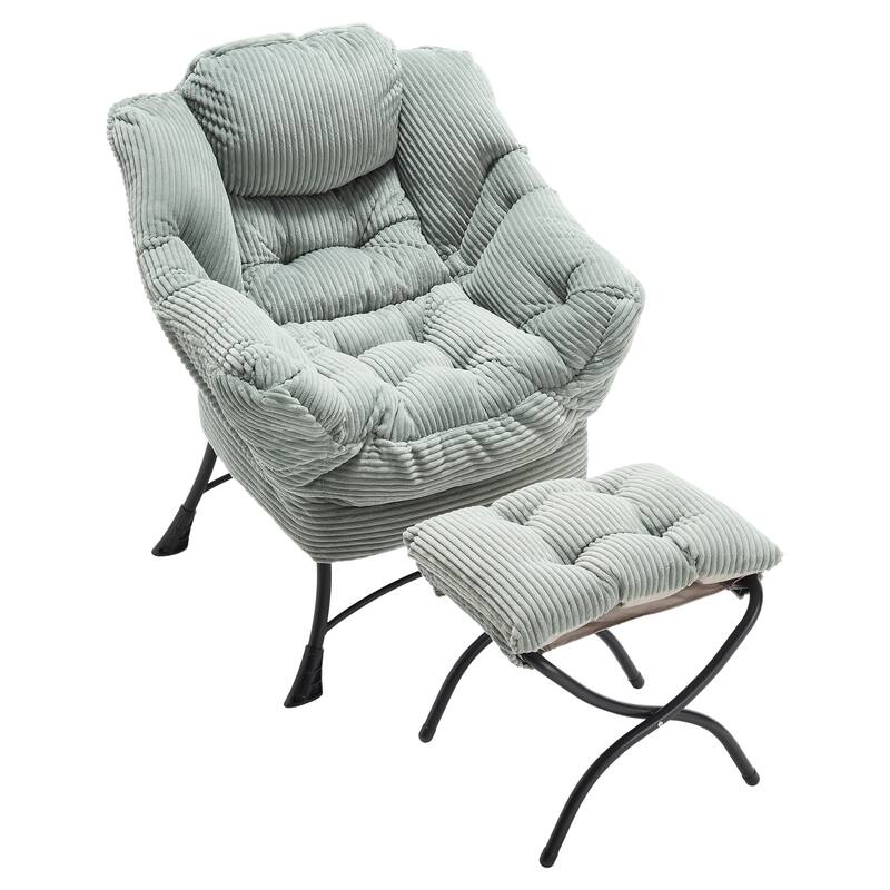Cotton Lounge Chair with Ottoman