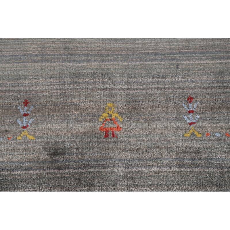Striped Green Gabbeh Area Rug Hand-Knotted Wool Carpet - 8'10"x 11'8"