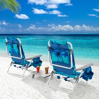 Gymax 2-Pack Folding Backpack Beach Chair Table Set 5-Position