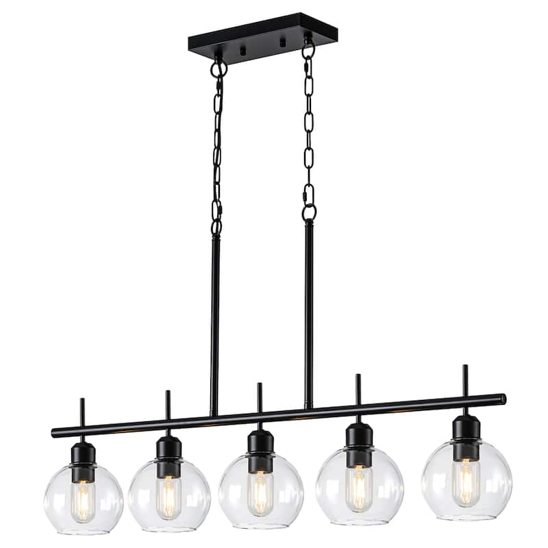 Starsky 5-Light Modern Kitchen Island Linear Pendant Light with Clear Globe Glass Shades
