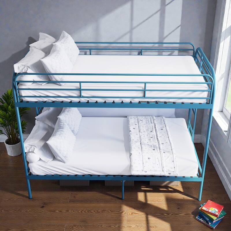 Twin Over Twin Metal Bunk Bed with Dual Ladders, Full Length Guardrails, Heavy Duty Frame, No Box Spring Needed