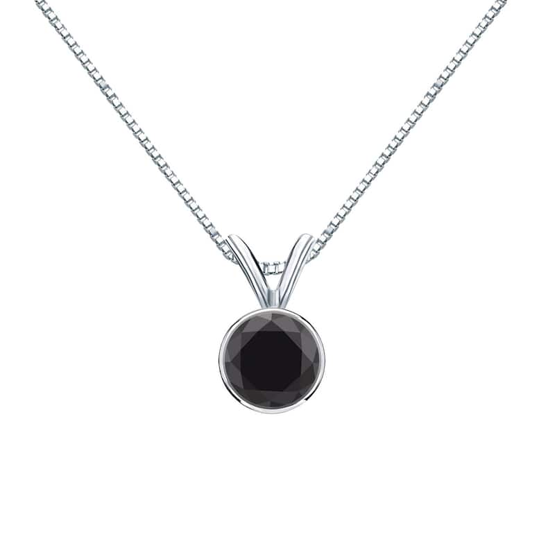 Auriya 14k Gold 1/2ctw Solitaire Black Diamond Necklace Bezel-set