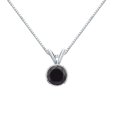 Auriya 14k Gold 1/2ctw Solitaire Black Diamond Necklace Bezel-set