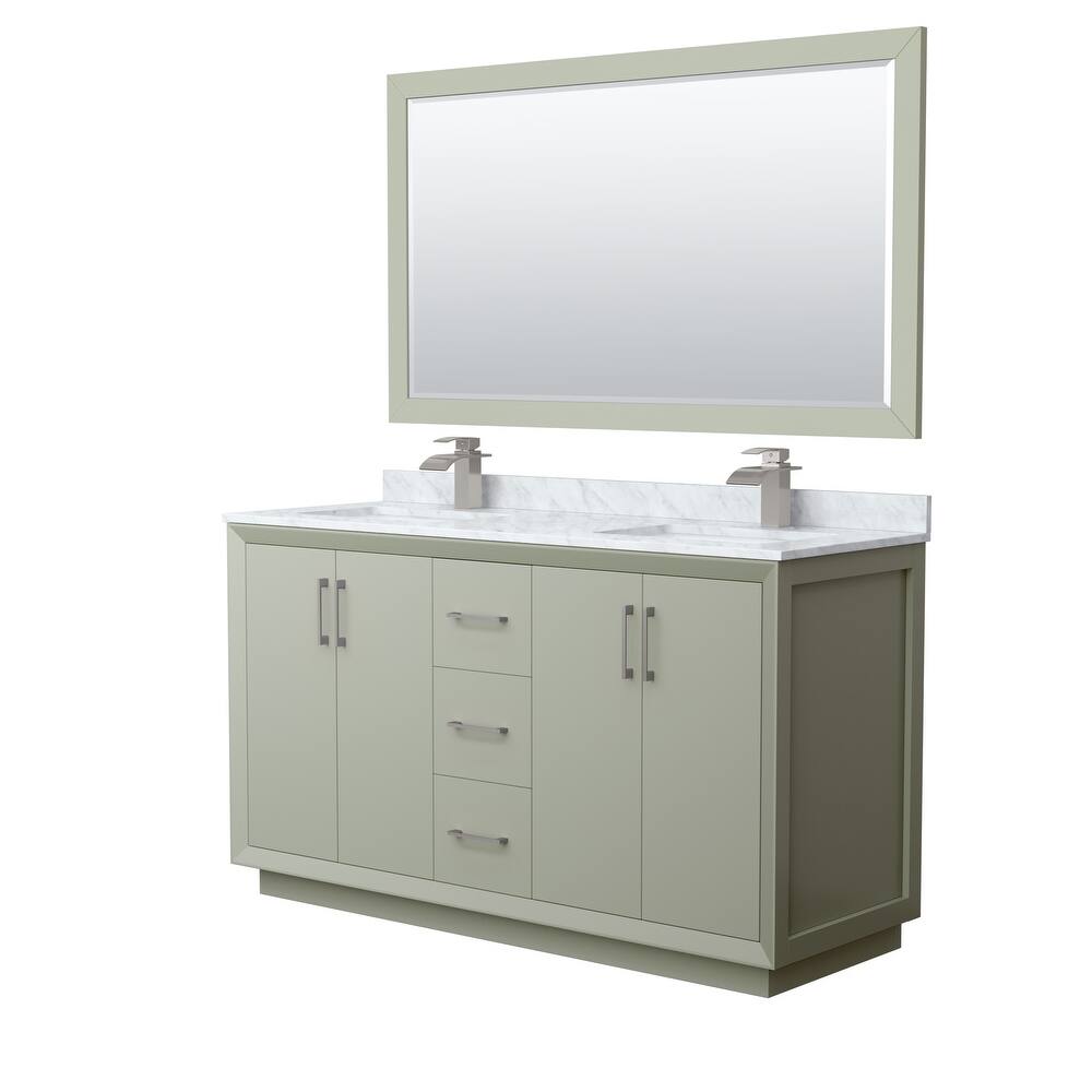 Strada 60-Inch Double Vanity Set, Carrara Marble Top, 58-Inch Mirror